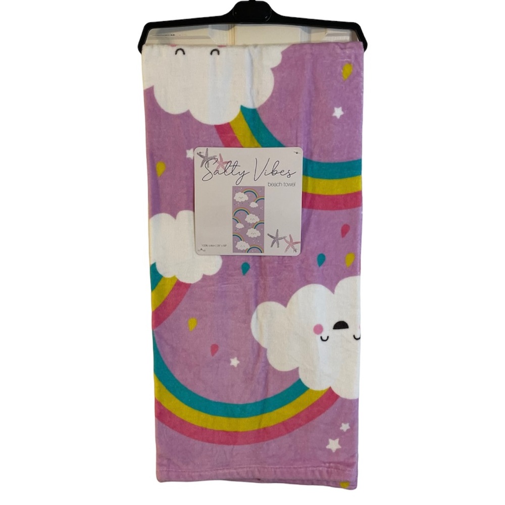 Salty Vibes Rainbow & Smiley Cloud Beach Towel